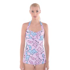 Children Pattern Design Boyleg Halter Swimsuit 