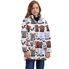 Seamless Pattern With Cute Little Kittens Various Color Kid s Hooded Longline Puffer Jacket by Jancukart