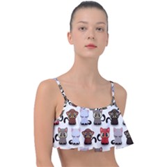 Seamless Pattern With Cute Little Kittens Various Color Frill Bikini Top