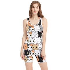 Cute-cat-kitten-cartoon-doodle-seamless-pattern Women s Wrestling Singlet