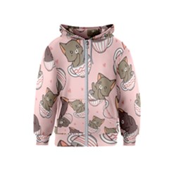 Seamless Pattern Adorable Cat Inside Cup Kids  Zipper Hoodie by Jancukart