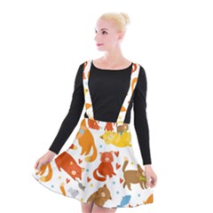 Seamless Pattern With Kittens White Background Suspender Skater Skirt