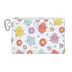 Easter Seamless Pattern With Cute Eggs Flowers Canvas Cosmetic Bag (large)