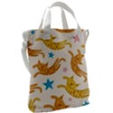 Cute Cats Seamless Pattern With Stars Funny Drawing Kittens Canvas Messenger Bag View2