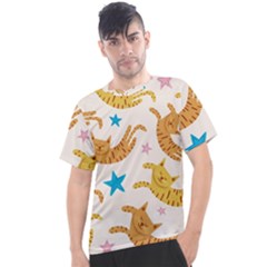 Cute Cats Seamless Pattern With Stars Funny Drawing Kittens Men s Sport Top