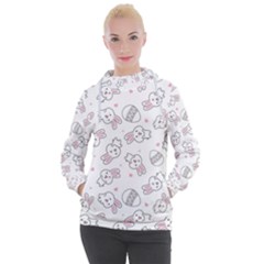 Cute Pattern With Easter Bunny Egg Women s Hooded Pullover by Jancukart