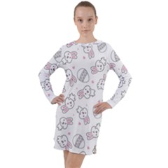 Cute Pattern With Easter Bunny Egg Long Sleeve Hoodie Dress