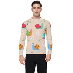 Seamless Pattern Cute Snail With Flower Leaf Men s Long Sleeve Rash Guard