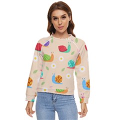 Seamless Pattern Cute Snail With Flower Leaf Women s Long Sleeve Raglan Tee