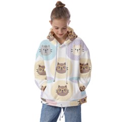 Cute Cat Seamless Pattern Background Kids  Oversized Hoodie by Jancukart