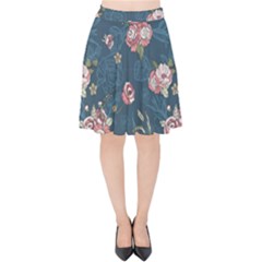 Vintage Flowers Pattern Velvet High Waist Skirt