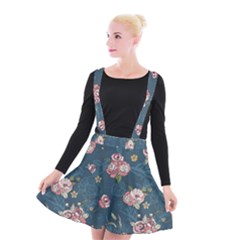 Vintage Flowers Pattern Suspender Skater Skirt