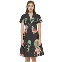 Space Pattern Cartoon Short Sleeve Waist Detail Dress by Jancukart