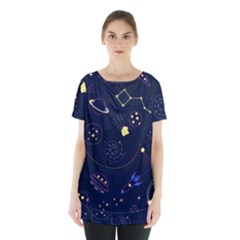 Cartoon-space-seamless-pattern-vectors Skirt Hem Sports Top