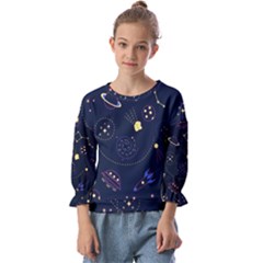 Cartoon-space-seamless-pattern-vectors Kids  Cuff Sleeve Top