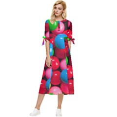 Bubble Gum Bow Sleeve Chiffon Midi Dress