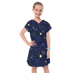 Cartoon-space-seamless-pattern-vectors Kids  Drop Waist Dress