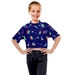 Space-pattern Colourful Kids Mock Neck Tee