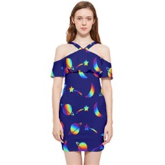 Space-pattern Colourful Shoulder Frill Bodycon Summer Dress