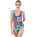 Space-pattern Multicolour High Leg Strappy Swimsuit View1