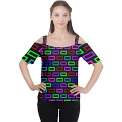 Colourful Bricks Pattern Colour Cutout Shoulder Tee