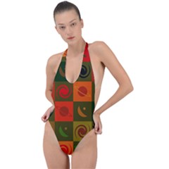 Space Pattern Multicolour Backless Halter One Piece Swimsuit