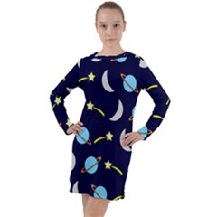 Space-pattern-colour Long Sleeve Hoodie Dress