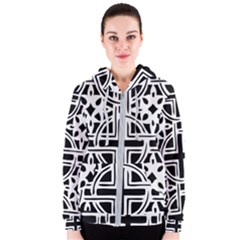 Black And White Geometric Geometry Pattern Women s Zipper Hoodie by Jancukart