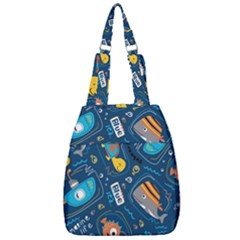 Seamless-pattern-vector-submarine-with-sea-animals-cartoon Center Zip Backpack