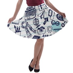 Hand-drawn-back-school-pattern A-line Skater Skirt by Jancukart