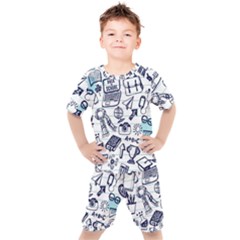 Hand-drawn-back-school-pattern Kids  Tee And Shorts Set by Jancukart