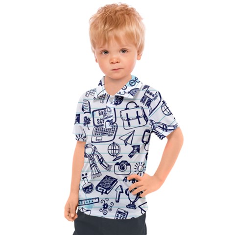 Hand-drawn-back-school-pattern Kids  Polo Tee by Jancukart