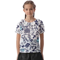 Hand-drawn-back-school-pattern Kids  Frill Chiffon Blouse by Jancukart