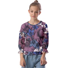 Floral-wallpaper-pattern-with-engraved-hand-drawn-flowers-vintage-style Kids  Cuff Sleeve Top