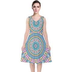 Mandala 01 V-neck Midi Sleeveless Dress 