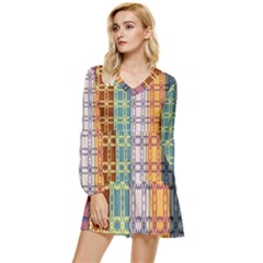 Grungy Vintage Patterns Tiered Long Sleeve Mini Dress