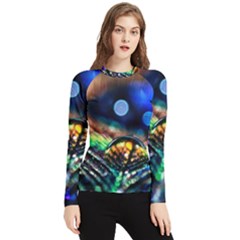 Peacock Feather Drop Women s Long Sleeve Rash Guard by artworkshop