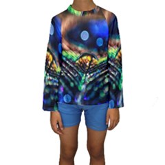 Peacock Feather Drop Kids  Long Sleeve Swimwear by artworkshop