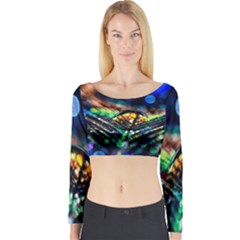 Peacock Feather Drop Long Sleeve Crop Top by artworkshop