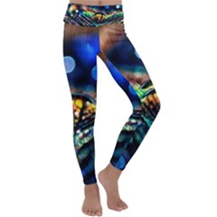 Peacock Feather Drop Kids  Lightweight Velour Classic Yoga Leggings by artworkshop