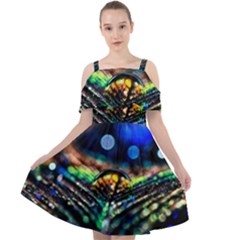 Peacock Feather Drop Cut Out Shoulders Chiffon Dress by artworkshop