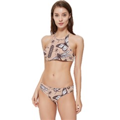 Vintage-drawn-insect-seamless-pattern Banded Triangle Bikini Set