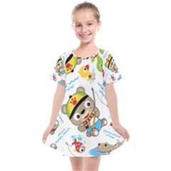 Vector-seamless-pattern-cute-fishing-animals-cartoon Kids  Smock Dress by Jancukart