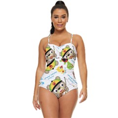 Vector-seamless-pattern-cute-fishing-animals-cartoon Retro Full Coverage Swimsuit by Jancukart
