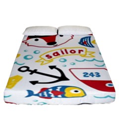 Seamless-pattern-vector-sailing-equipments-cartoon Fitted Sheet (king Size)