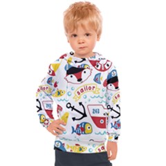 Seamless-pattern-vector-sailing-equipments-cartoon Kids  Hooded Pullover by Jancukart