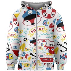 Seamless-pattern-vector-sailing-equipments-cartoon Kids  Zipper Hoodie Without Drawstring by Jancukart