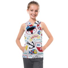 Seamless-pattern-vector-sailing-equipments-cartoon Kids  Sleeveless Hoodie by Jancukart