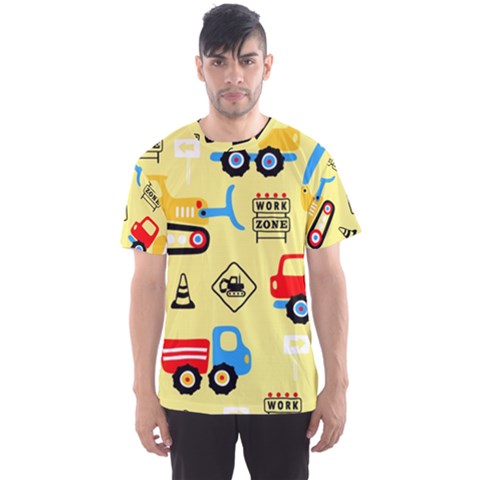 Seamless-pattern-vector-industrial-vehicle-cartoon Men s Sport Mesh Tee by Jancukart