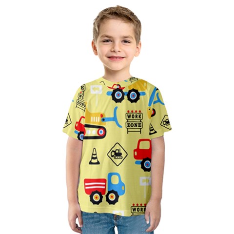 Seamless-pattern-vector-industrial-vehicle-cartoon Kids  Sport Mesh Tee by Jancukart